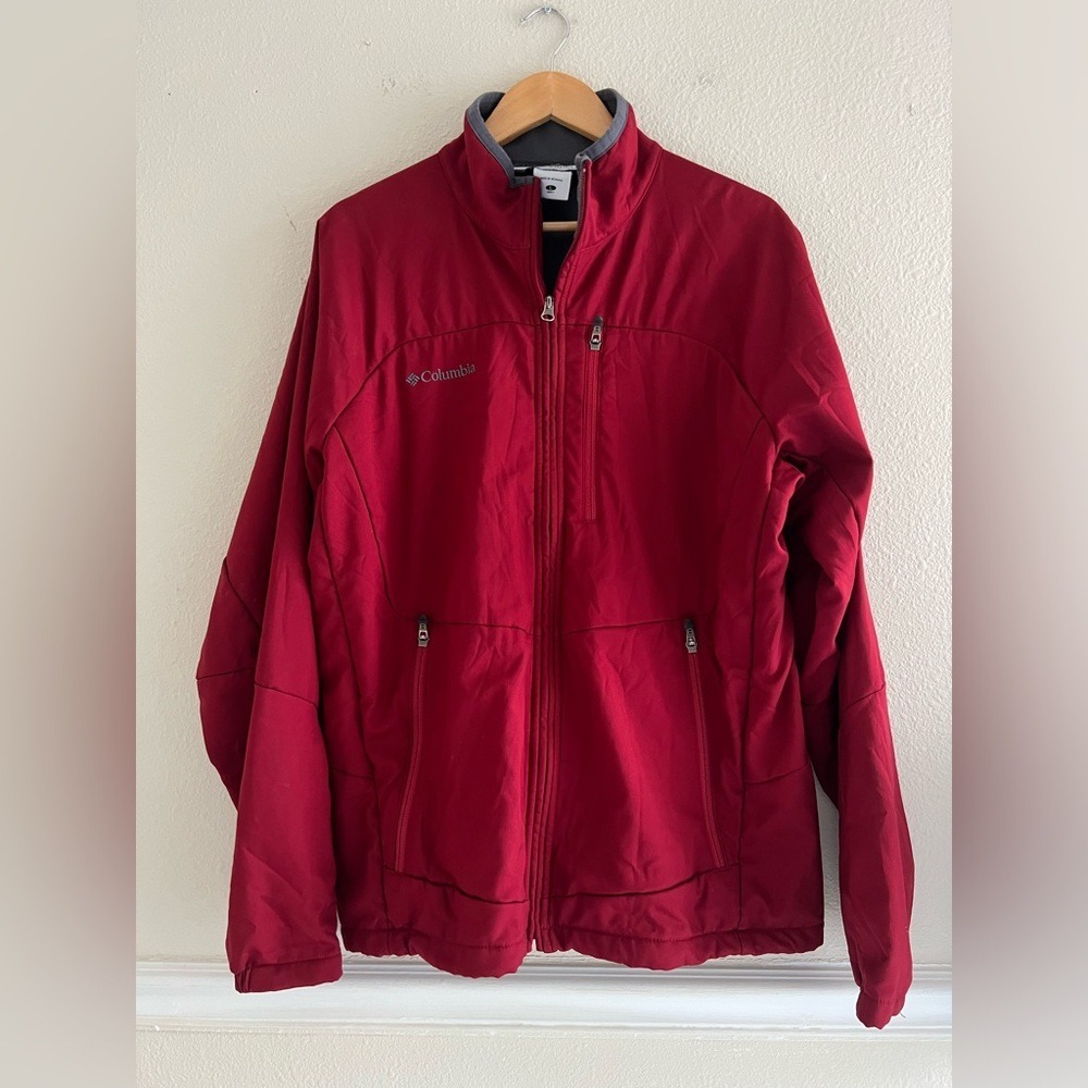 Columbia dark red jacket full zip up outdoor size large Gorpcore *Flaw